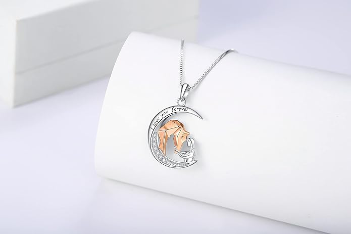 925 Sterling Silver Pig/Koala/Frog/Cat Horse Necklace I Love You to the Moon and Back Cute Animal Love Heart Moon Pendant Necklaces Jewelry Birthday Gifts for Women Best Friends