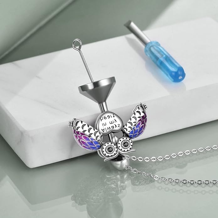 ONEFINITY Sterling Silver Always in My Heart Owl Urn Necklace for Ashes Owl Cremation Jewelry for Ashes of Loved Ones Keepsake Jewelry
