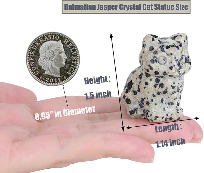 DUQGUHO Dalmatian Jasper Cat Gifts Decor Cat Crystals Figurines Gifts for Women Lucky Cute Cat Statue Room Desk Decor for Women Men 1PC