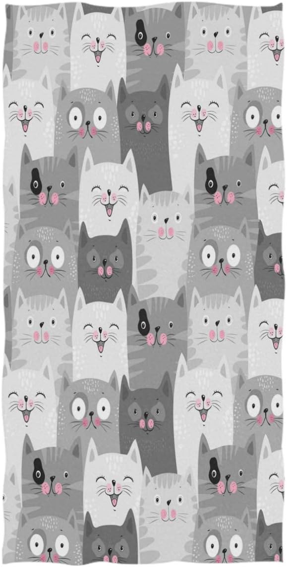 Wamika Cat Pattern Large Hand Towels Retro Grey Funny Cats Kitten Animals Towel Ultra Soft Highly Absorbent Multipurpose Bathroom Towel for Hand,Face,Gym,Sports and Spa Home Decor, 16x30 in