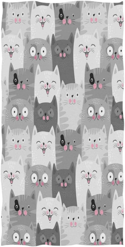 Wamika Cat Pattern Large Hand Towels Retro Grey Funny Cats Kitten Animals Towel Ultra Soft Highly Absorbent Multipurpose Bathroom Towel for Hand,Face,Gym,Sports and Spa Home Decor, 16x30 in