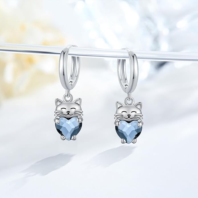 925 Sterling Silver Cat Earrings Cute Animal Kitten Stud Earrings cat Jewelry Gifts for Women Girls Hypoallergenic Earrings for Sensitive Ears