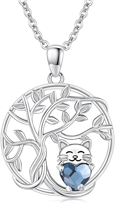 JUSTKIDSTOY Sterling Silver Cute Animal Pendant Necklace with Crystal Cat Pendant - Women's Cat Lovers Jewelry Gift