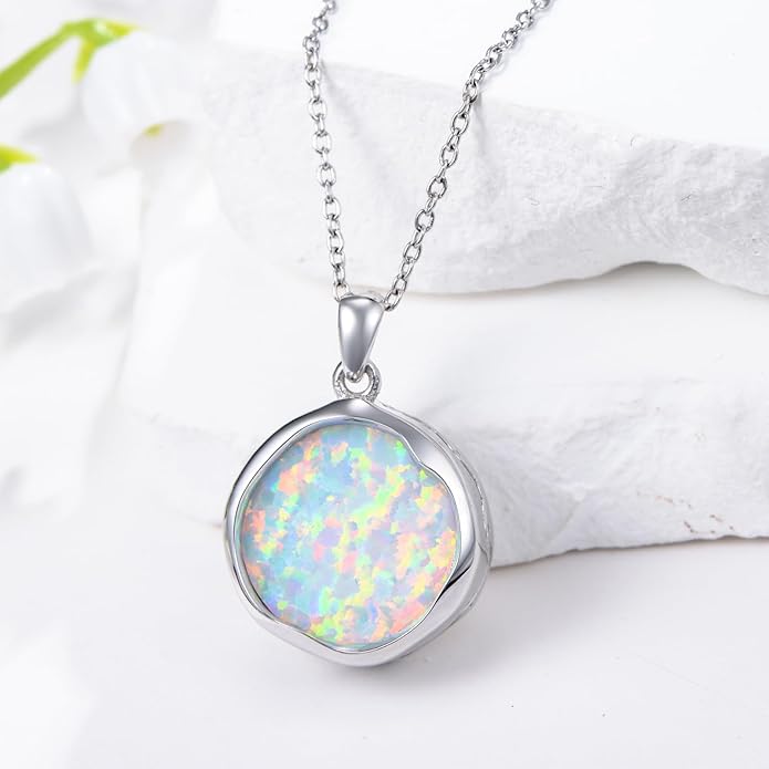 Urn necklace for Ashes 925 Sterling Silver Opal/Turquoise/Moonstone/Moss agate Pendant Cremation Memory Jewelry Keepsake Gifts for Women