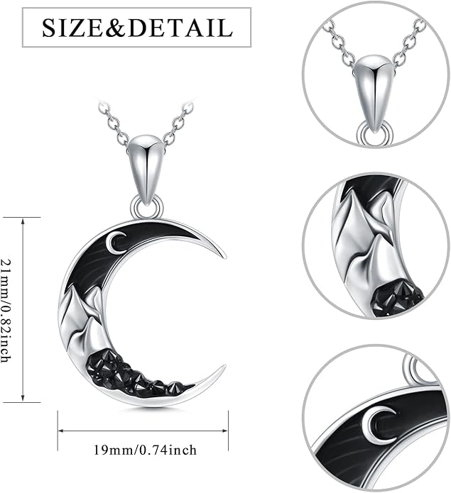 Gothic Jewelry Bat/Cat/Wolf/Dragon/Owl/Fox/Spider/Sun Pendant Sterling Silver Crescent Moon Necklace for Women Girls Black Jewelry Gifts