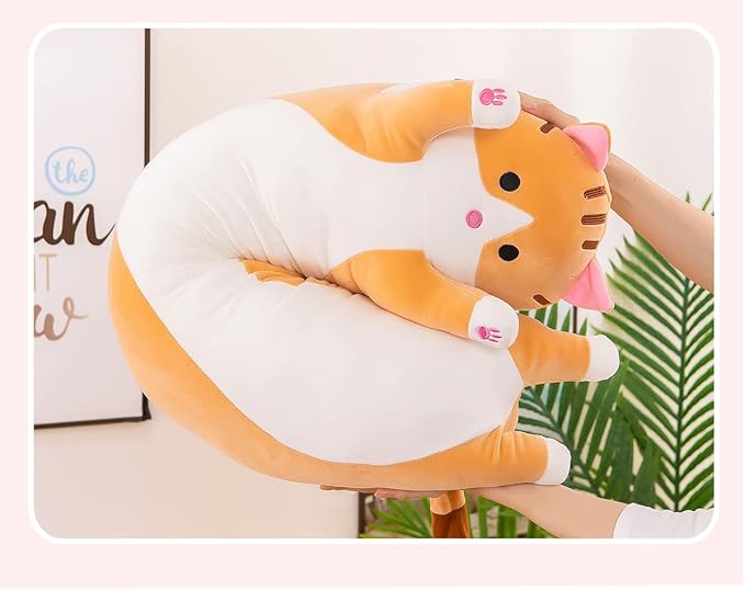 Long Cat Plush Pillow Soft Cat Body Pillow, Long Cat Stuffed Animal Cotton Kitten Sleeping Throw Pillow Gift for Kids Girlfriend(50CM,Yellow)