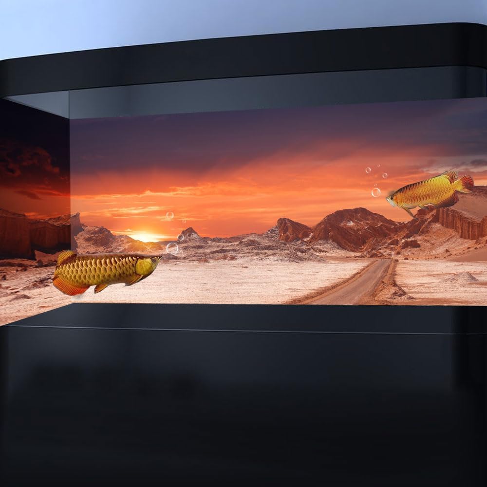 72X18IN Sun and Desert Moon Themed Reptile Habitat on Orange Durable Decorative Background, Terrarium Background with 10EVA Double-Sided Tape