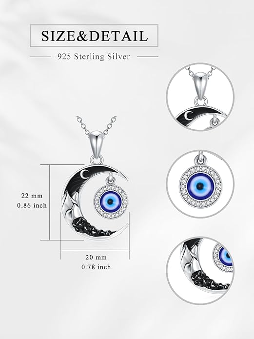 Gothic Jewelry Bat/Cat/Wolf/Dragon/Owl/Fox/Spider/Sun Pendant Sterling Silver Crescent Moon Necklace for Women Girls Black Jewelry Gifts