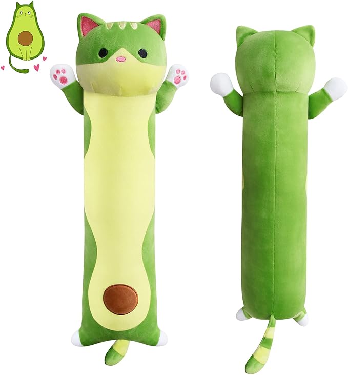 Long Cat Plush Boby Pillow, 24inch Cute Long Cat Avocado Plush Toy, Soft Kitten Boby Hugging Pillow Gifts for Kids, Boys and Girls