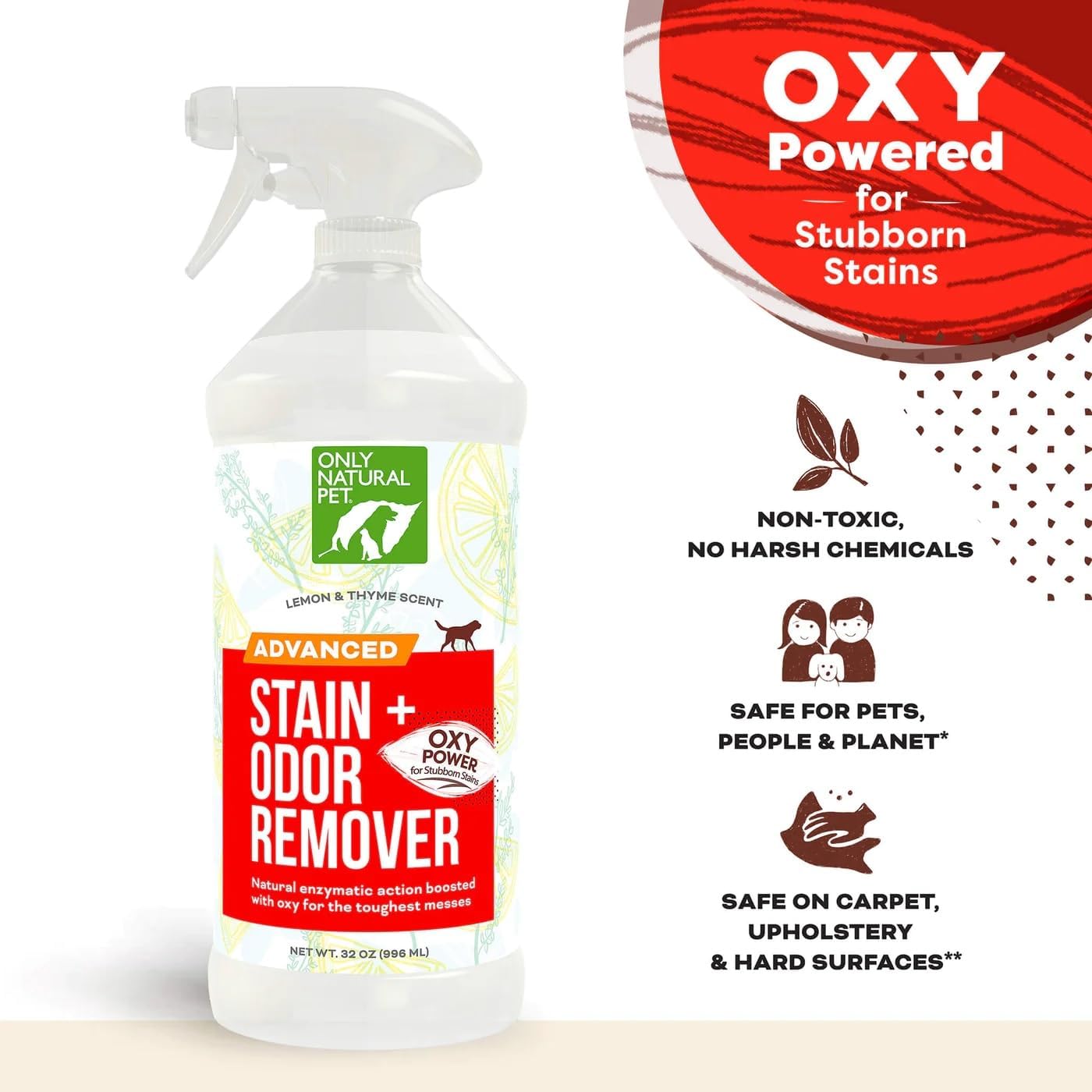 Only Natural Pet Advanced Dog Stain + Odor Remover with Oxy, All-Natural Professional Strength Enzymatic Cleaner - Pet Stain and Urine Odor Remover- 32 Fl Oz