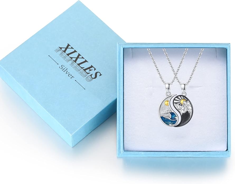 Yin Yang Matching Jewelry Set 925 Sterling Silver Yin Yang Friendship Couples BFF Pendant Necklace Jewelry for Her Him Women Men