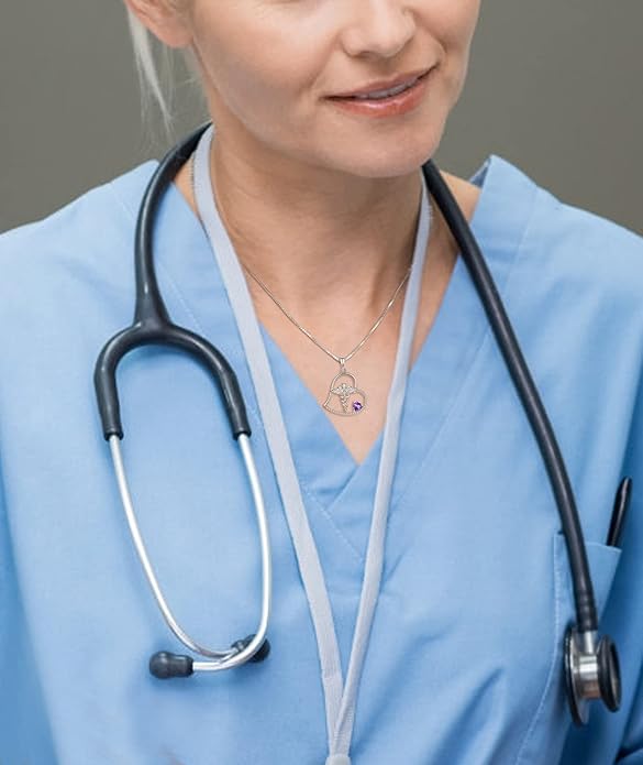 YL Caduceus Heart Necklace Sterling Silver Doctor Nurse Themed Pendant Gemstones Angel Wings Snake Jewelry for Women