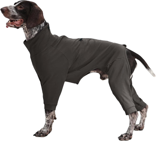 Medium Dog Pajamas with Back Zipper & Adjustable Drawstrings, Soft Dog Onesie Pjs, Easy On/Off Comfy Anti-Licking Dogs Outfits Jammies Shedding Suits, Beagle, Springer Spaniel, Grey L