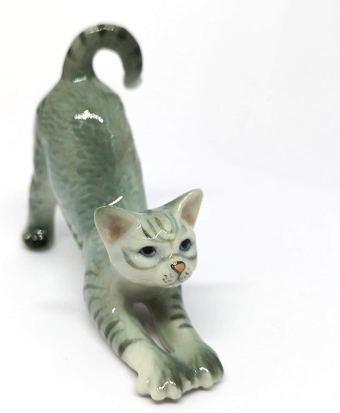 ZOOCRAFT Collectible Cat Figurine Ceramic Pottery Miniature Gray Hand-Painted Figure