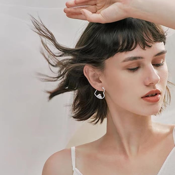 YFN Animal Earrings Sterling Silver Animal Heart Hoop Dangle Earrings Cute Jewelry Gifts for Women