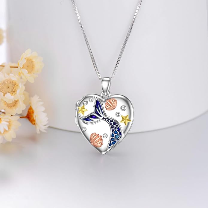 WINNICACA S925 Sterling Silver Heart Lockets Necklace That Holds Pictures Jewelry for Women Photo Pendant Necklace for Birthday Gifts