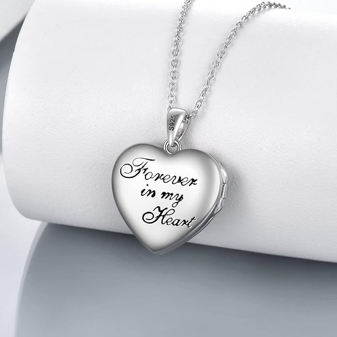 WINNICACA S925 Sterling Silver Heart Lockets Necklace That Holds Pictures Jewelry for Women Photo Pendant Necklace for Birthday Gifts