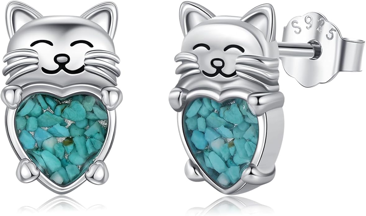 925 Sterling Silver Cat Earrings Cute Animal Kitten Stud Earrings cat Jewelry Gifts for Women Girls Hypoallergenic Earrings for Sensitive Ears