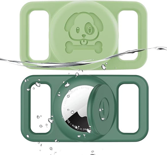 2 Pack Waterproof AirTag Dog Collar Holder Compatible with Apple AirTag, Silicone Hidden Loop Holder for Airtag Tracker, Anti-Lost Dog Collar Air Tag Accessories(Light,Dark Green)
