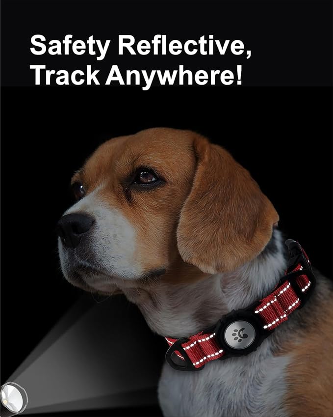 TagME Airtag Dog Collar,Waterproof Reflective Pet Collar with Airtag Holder,Soft Padded and Double D-Rings for Medium Dogs,Red