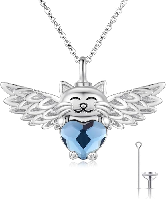 JUSTKIDSTOY Dog/Cat/Hummingbird Urn Necklace for Ashes S925 Sterling Silver Heart Cremation Jewelry Keepsake Memorial for Women