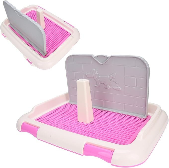 Puppy Dog Potty Tray, Puppy Training Toilet Tray Pet Training Pad Holder, Cat Potty Fence Dog Scheduled Urination Potty Tray, Dog Litter Box for Small and Medium Dogs, Bunny, Cats (Pink)