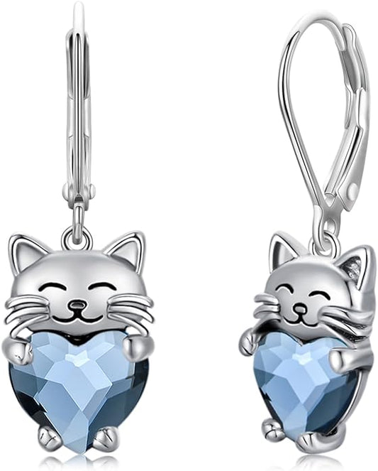 925 Sterling Silver Cat Earrings Cute Animal Kitten Stud Earrings cat Jewelry Gifts for Women Girls Hypoallergenic Earrings for Sensitive Ears