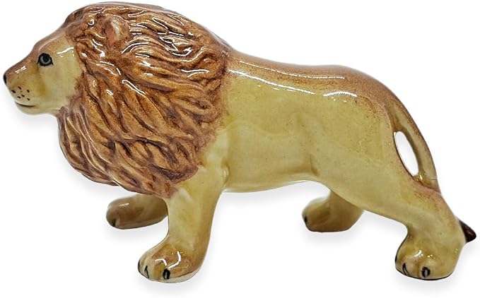WitnyStore Tiny 3" Brown Standing Lion Figurine - Miniature Hand Made Ceramic Panthera Wild Cats Lions Tiger Jaguar Leopard Panthers Animals Small Porcelain Decorative Collectible Figures Décor Gifts