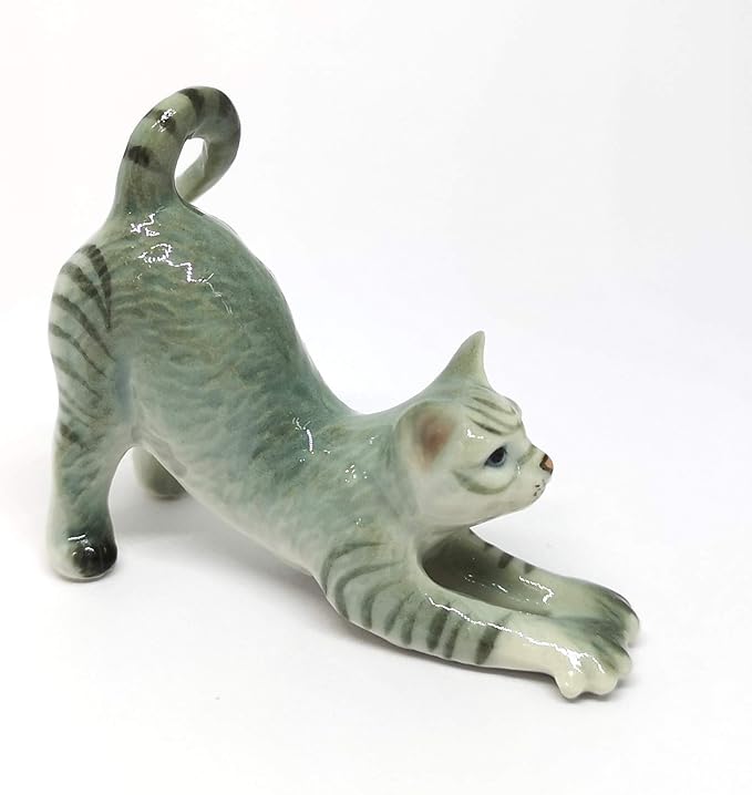 ZOOCRAFT Collectible Cat Figurine Ceramic Pottery Miniature Gray Hand-Painted Figure