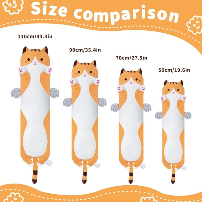 Long Cat Plush Body Pillow, Cute Cat Plush Toy Pillows with Wings, Stuffed Animals Kitten Soft Plushies Gifts for Kids Girls Girlfriend(Yellow, 27.6in/70cm)