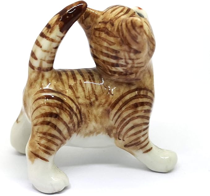 ZOOCRAFT Porcelain Fat Baby Tabby Kitten Cat Figurine Handmade Ceramic Miniatures Decor Collectibles