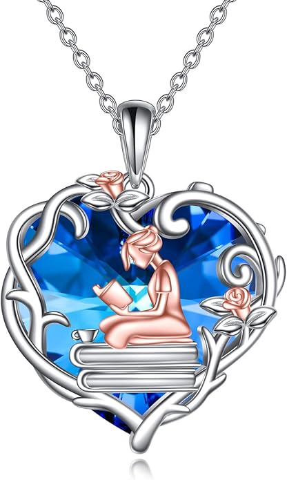 YFN 925 Sterling Silver Book Lover Necklace Reading Pendant for Women Graduation Gift Jewelry for Student Friends Classmate