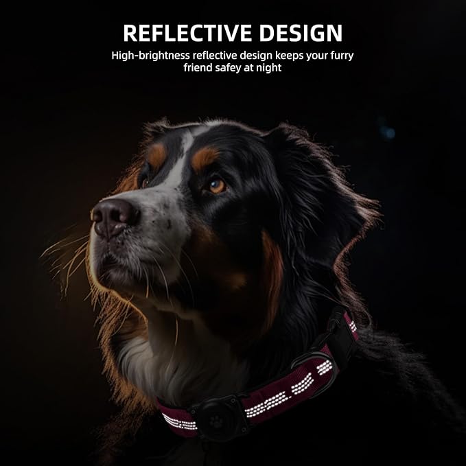 Upgraded AirTag Dog Collar, IP68 Waterproof Air Tag Dog Collar Holder, Reflective, Ultra-Durable, Comfortable Padded, Heavy Duty Dog Collars for Small Medium Large Dogs (L (14.8"-20.3"), Hotpink)