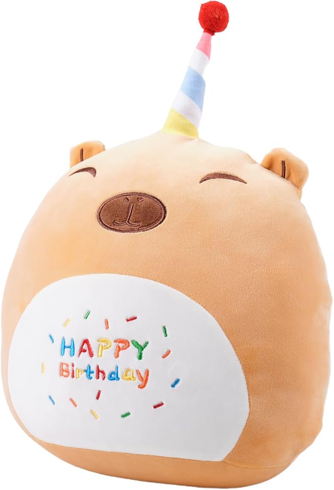 12 Inch Plush Brown Capybara Stuffed Animal Happy Birthday Capybara Hugging Pillow Birthday Capybara Plushies Throw Pillow Birthday Capybara Anime Gift for Kids and Lovers