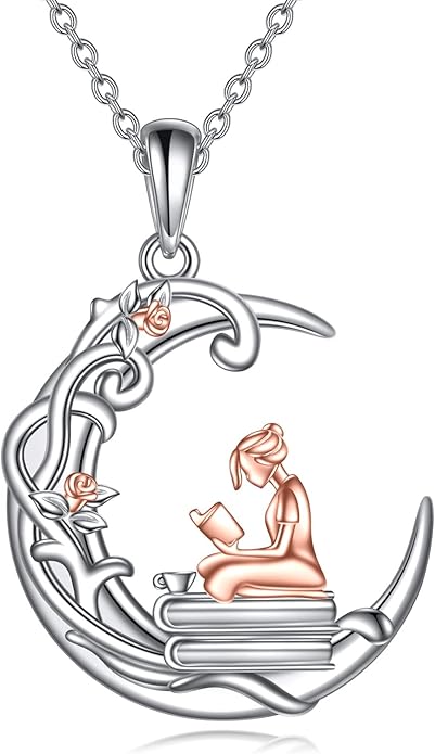 YFN 925 Sterling Silver Book Lover Necklace Reading Pendant for Women Graduation Gift Jewelry for Student Friends Classmate
