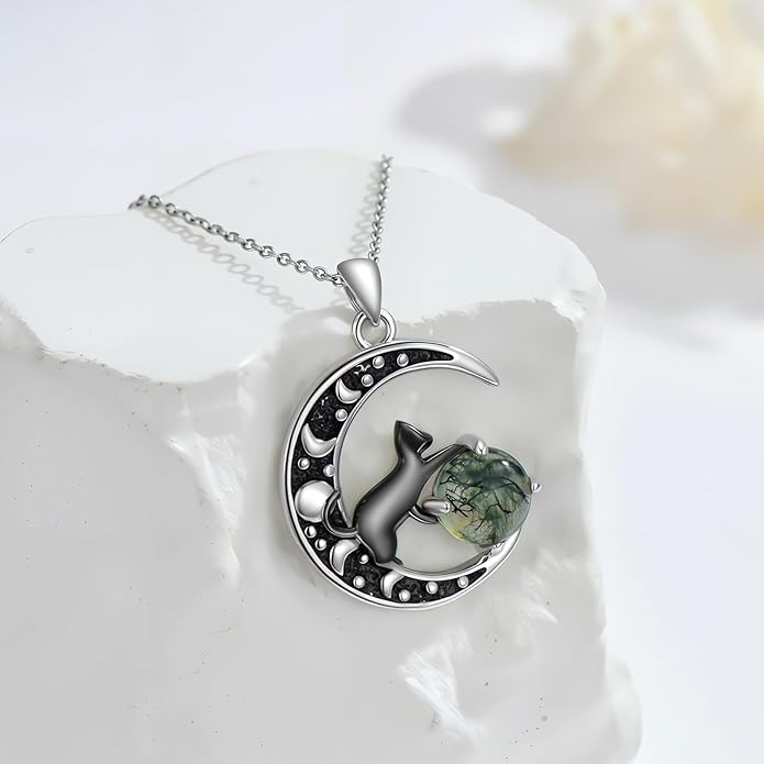 Witch Necklace 925 Sterling Silver Pentagram Triple Moon Pentacle Pendant Wiccan Pagan Jewelry Witchy Gifts for Women