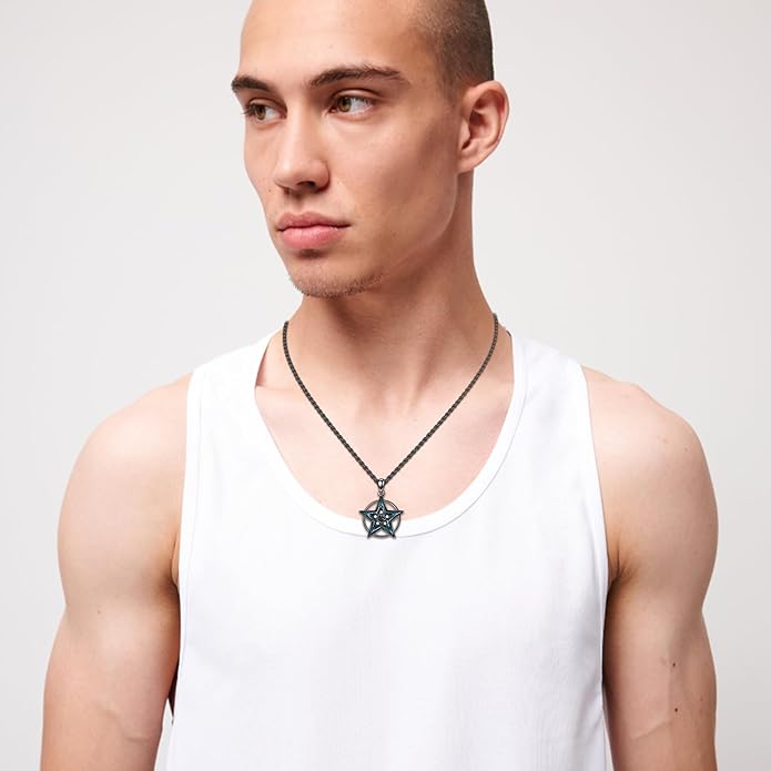 Witch Necklace 925 Sterling Silver Pentagram Triple Moon Pentacle Pendant Wiccan Pagan Jewelry Witchy Gifts for Women