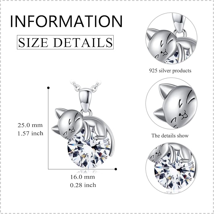 LONAGO Cat Necklace with Birthstone 925 Sterling Silver Cat Pendant Necklace Gift for Women