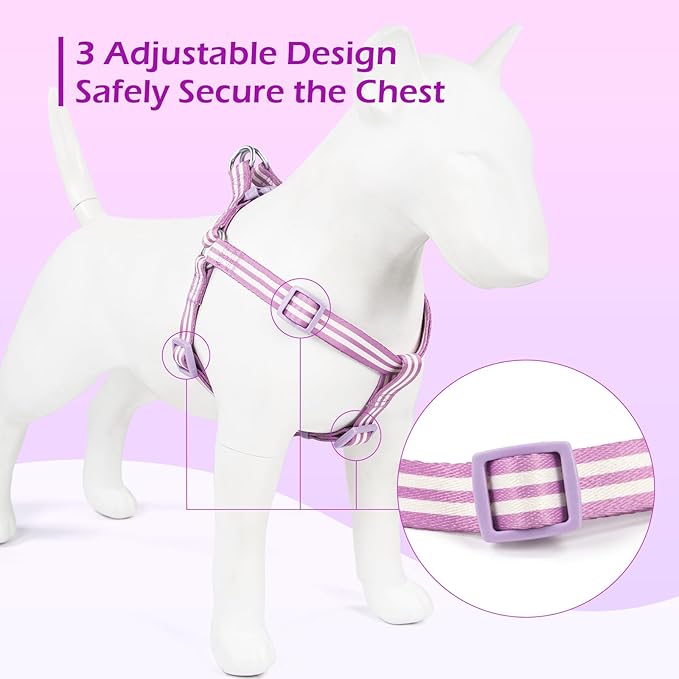 Stripe Step in Dog Harness for Small Dogs, Freedom Nylon Dog Halter Vests, Lightweight and Escape Proof Puppy Harness, Quick Fits for Small Medium and Large Dogs, Purple XS