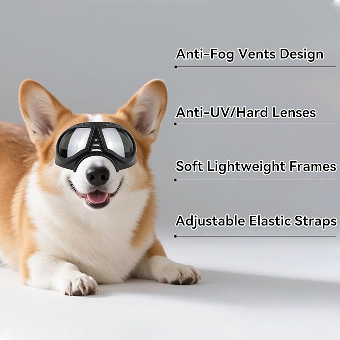 Small Dog Goggles Windproof for Small-Medium Breeds Dog Sunglasses Anti-UV with Adjustable Straps - Silver
