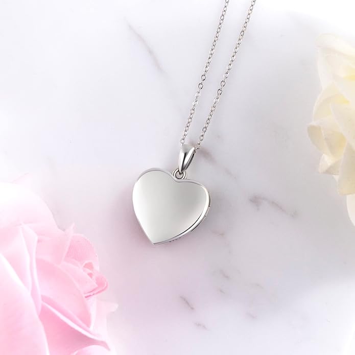 YFN Locket Necklace 925 Sterling Silver Heart Locket Necklace that Holds Pictures for Women Jewelry Gifts