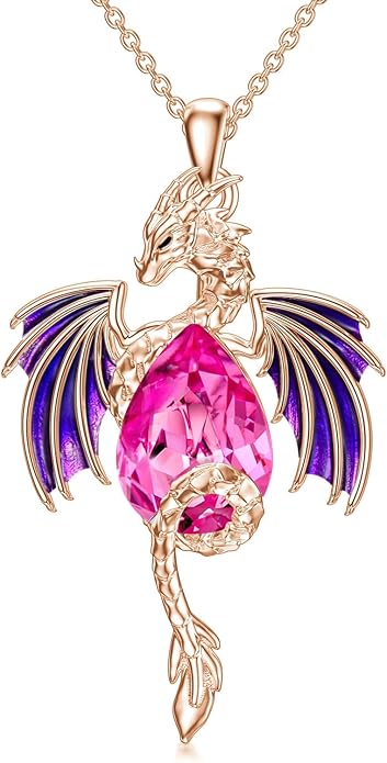 Dragon Necklace for Men Sterling Silver Birthstone Wyvern Necklace Embllished with Teardrop Shaped Crystal Jewelry for Women