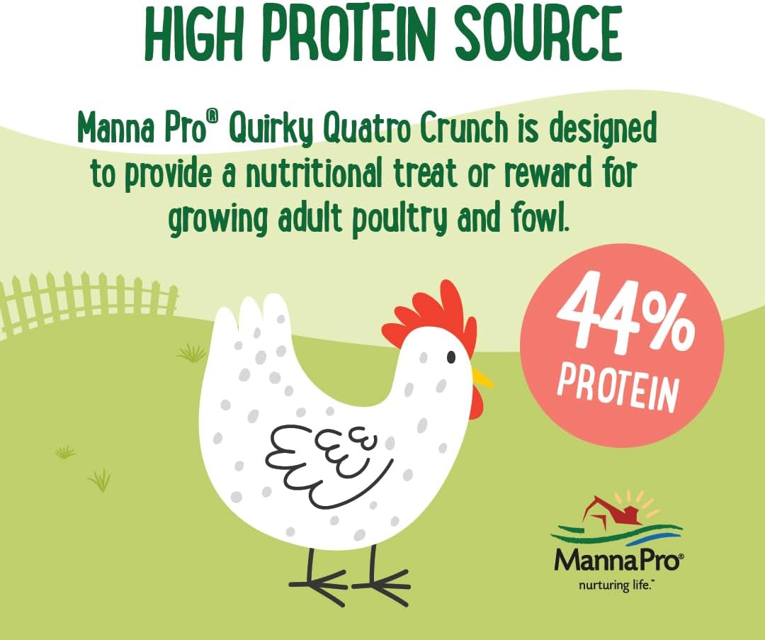 Manna Pro Farmhouse Favorites Quirky Quatro Crunch – 100% Natural Protein Treat for Mixed Flocks – Blend of Black Solider Fly Larvae, Mealworms, Beetles & Shrimp – 2lb
