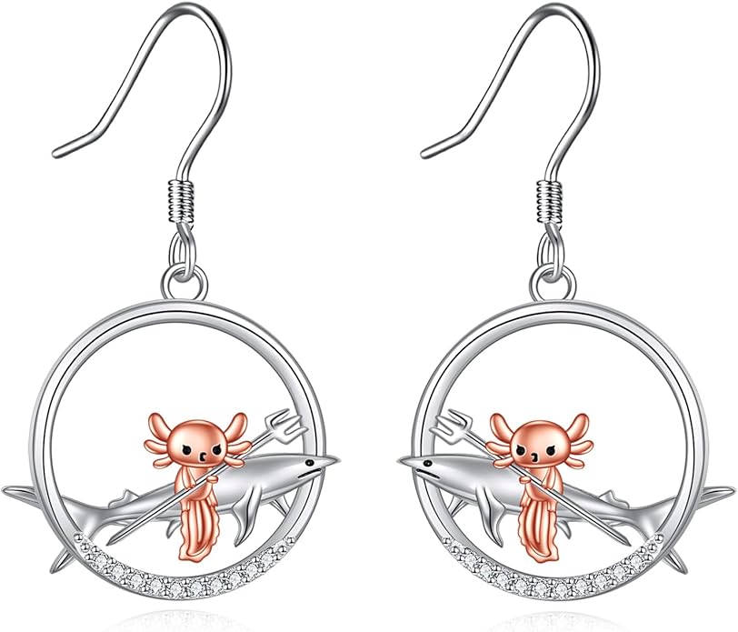 YFN Cat Earrings for Women Sterling Silver Shark Dangle Earrings Cat Jewelry Gifts for Women Cat Lover Shark Jewelry for Shark Lover