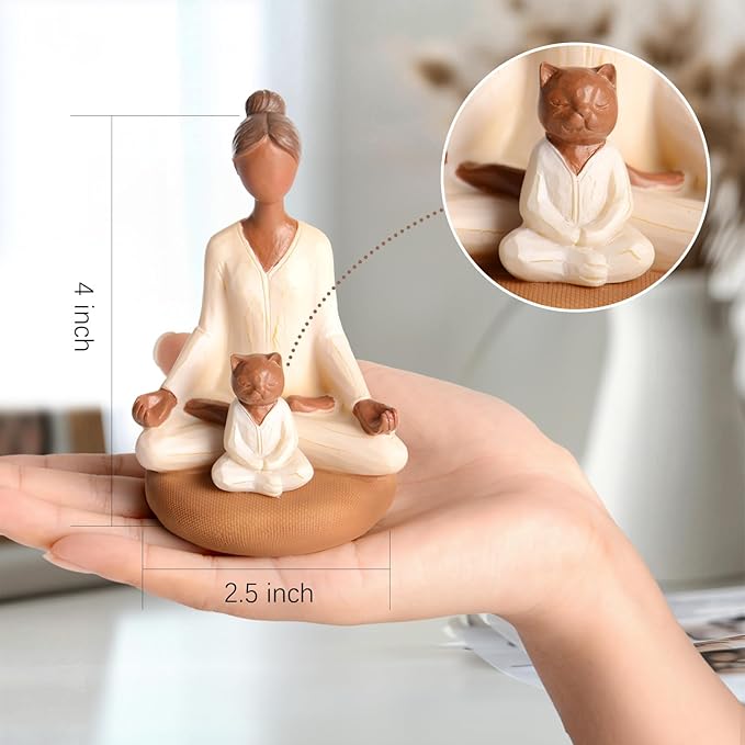Yoga Meditation Statue Gifts for Women - Mini Yoga Girl with Cat Dog Figurines Gift for Office Cute Relaxation Gifts for Yoga Lovers & Cat Dog Lover Resin Yoga Figurine Decor Table Ornament