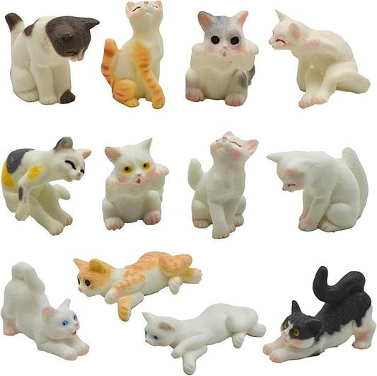 12Pcs Realistic Miniature Cat Figurines Mini Kitty Characters Figures Cute Resin Cake Topper for DIY Easter Eggs Christmas Birthday Gift School Project Landscape Bonsai Craft Decor