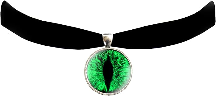 Victorian Vault Cat Dragon Eye Black Velvet Choker Steampunk Gothic Pendant Necklace