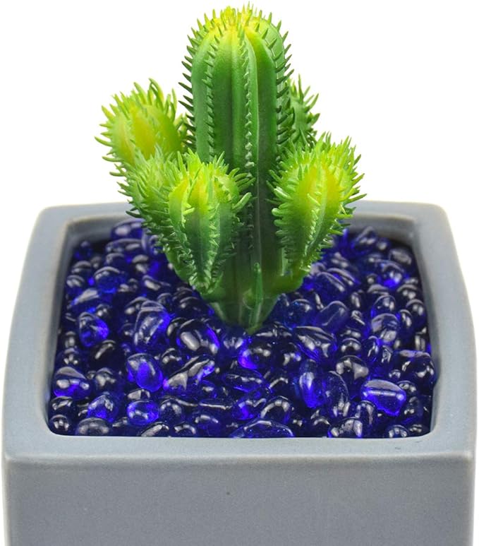 WAYBER Glass Stones, 1Lb/460g Irregular Sea Glass Pebbles Non-Toxic Artificial Gemstones for Gem Display/Vase Filler/Terrarium Flowerpot Aquarium Turtle Tank Decoration, Deep Blue