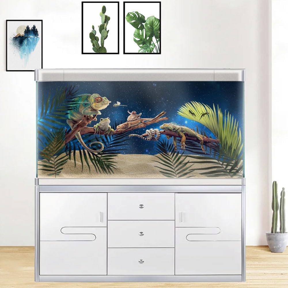 48X24IN Starry Aquarium Background, Art Starry Fish Tank Decorations Background, with 8 EVA Double-Sided Tape