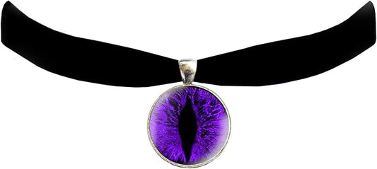 Victorian Vault Cat Dragon Eye Black Velvet Choker Steampunk Gothic Pendant Necklace